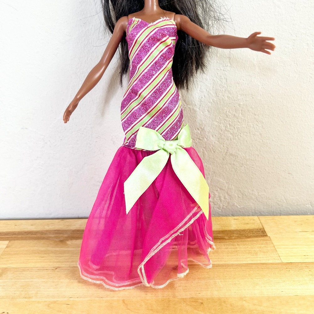 Barbie Perfect Christmas Mermaid Gown Pink Green Peppermint Stripe